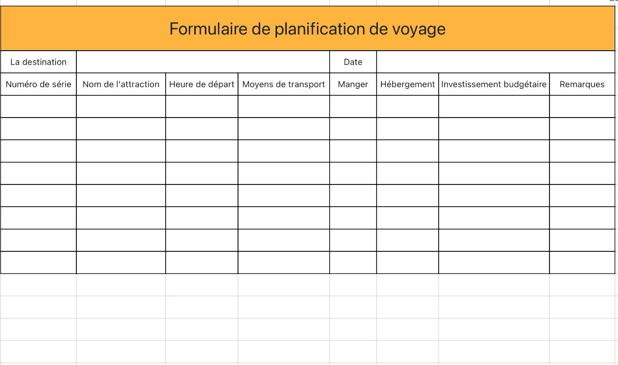 Formulaire de planification de voyage